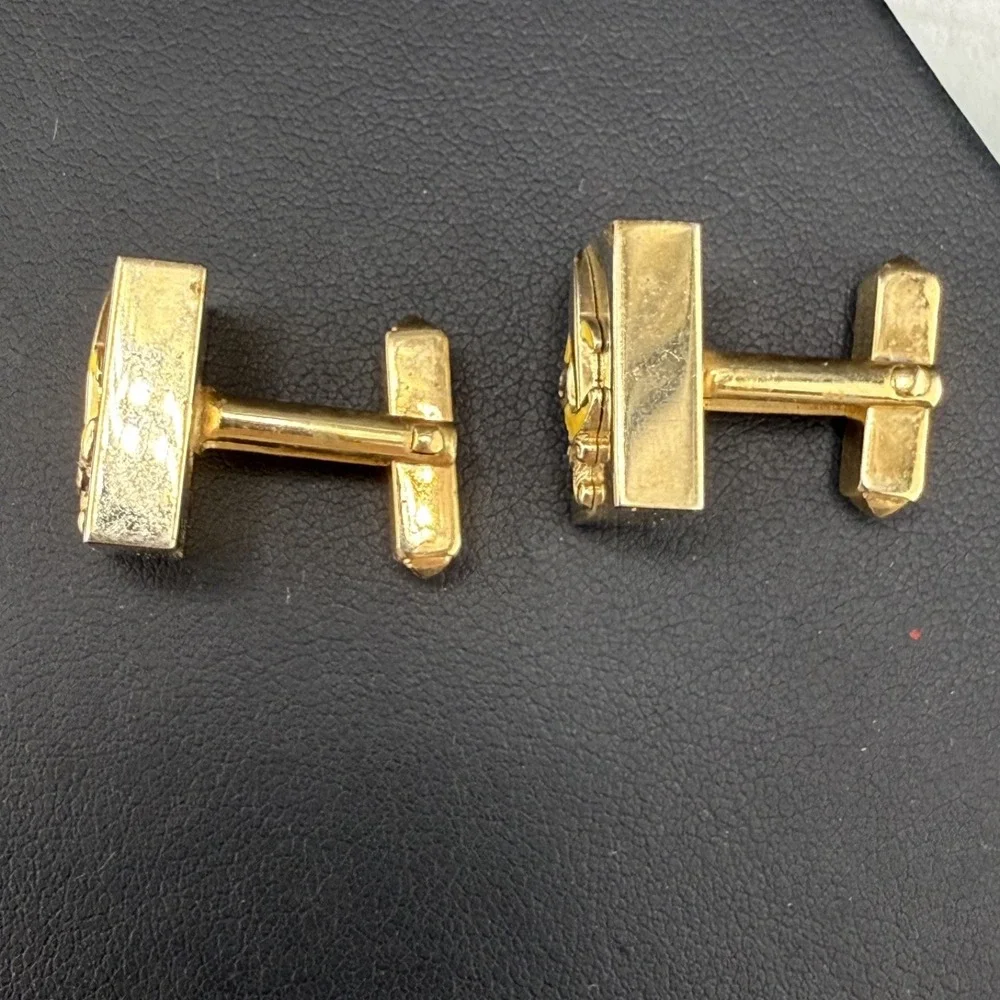 Vintage Anson Cufflinks Gold Tone Enamel Masonic Shriners Scimitar Crescent
